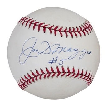 Joe DiMaggio Signed & "#5" Inscribed OAL Budig Baseball (PSA/DNA)
